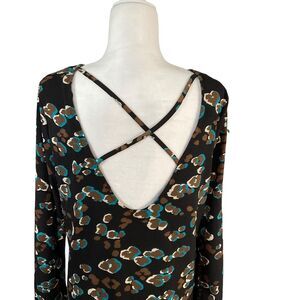Missguided Black Geometric Print Long Bell Sleeve Criss Cross Back Dress Size 8